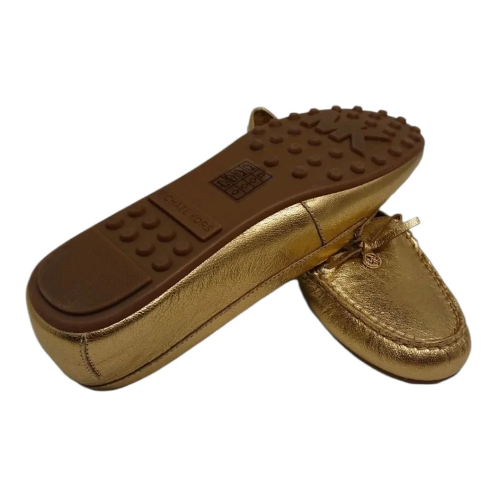 Michael Kors Gold Metallic Leather Bow Detail Loafer Flats Women's Shoes 10‎ New